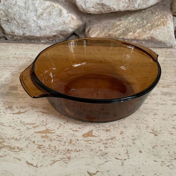 Fire King Anchor Hawking amber glass caserole Dish with basket *chipped lid* - Picture 9 of 15